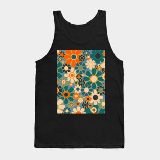 Retro Garden Gingham Flowers Vintage Aesthetic Floral Pattern Blue Orange Tank Top